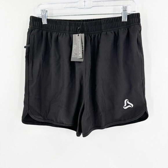 NWT Silkworld Black Elastic Waist Lined Zip Pockets Swim Trunks Size Small - Picture 1 of 11